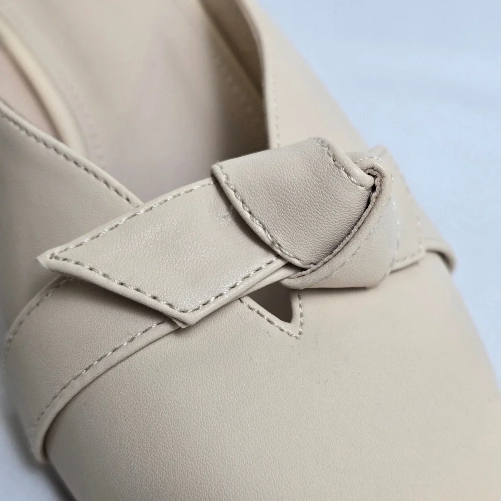 Bow Knot Pointed Toe Kitten Heel Mules Cream Unbranded Neutral Women's Size 7.5 - Picture 15 of 15